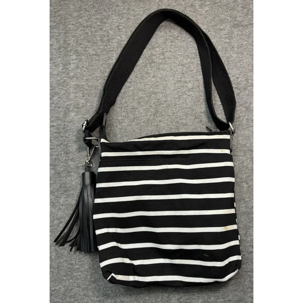 Madden Girl Black/ White Striped Crossbody Bag